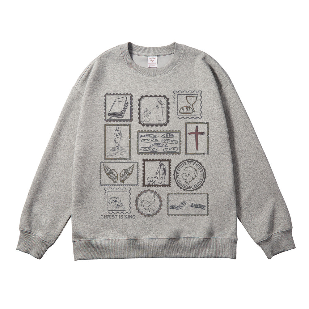 Christ is King Vintage Stamp-Style Unisex Cotton Sweatshirt