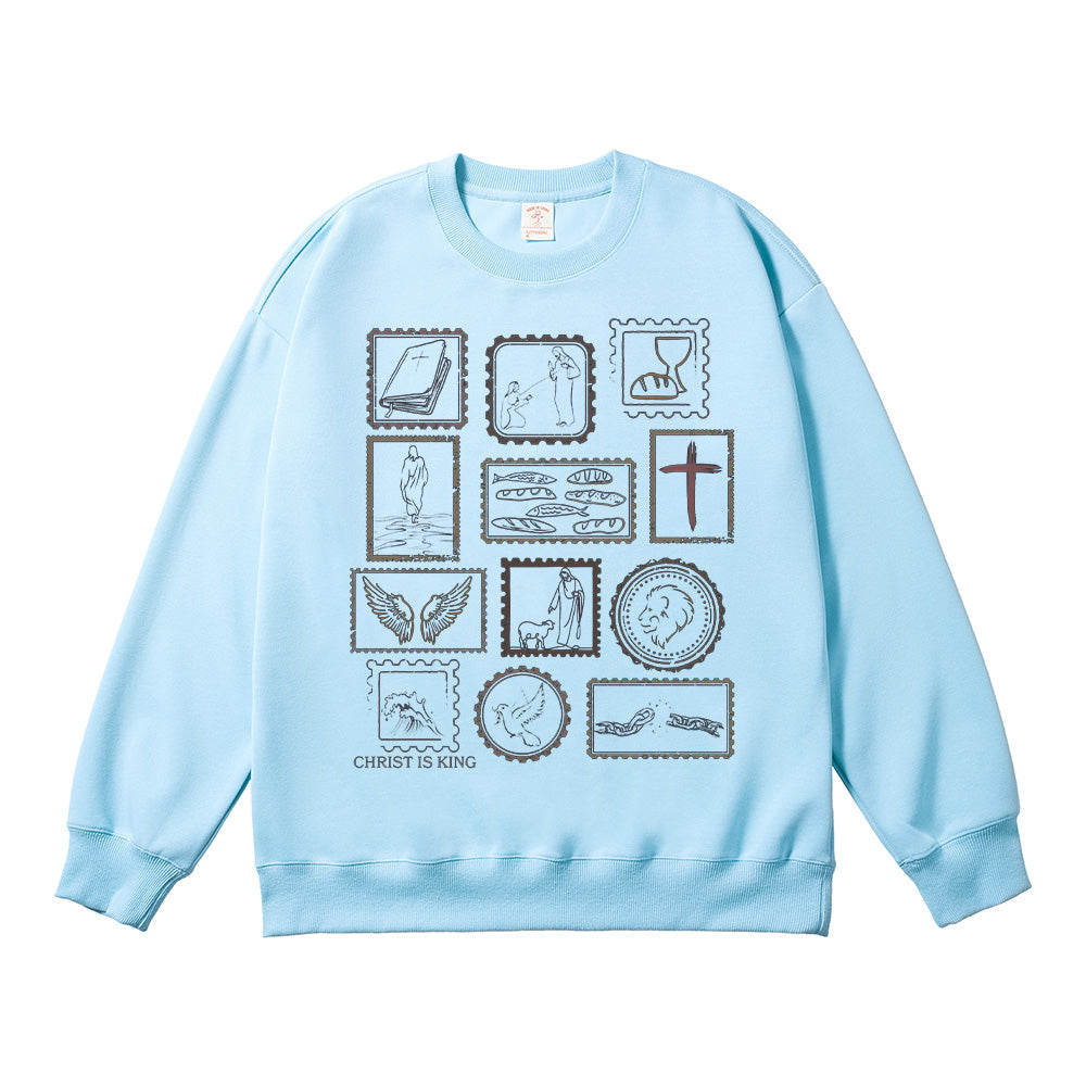 Christ is King Vintage Stamp-Style Unisex Cotton Sweatshirt