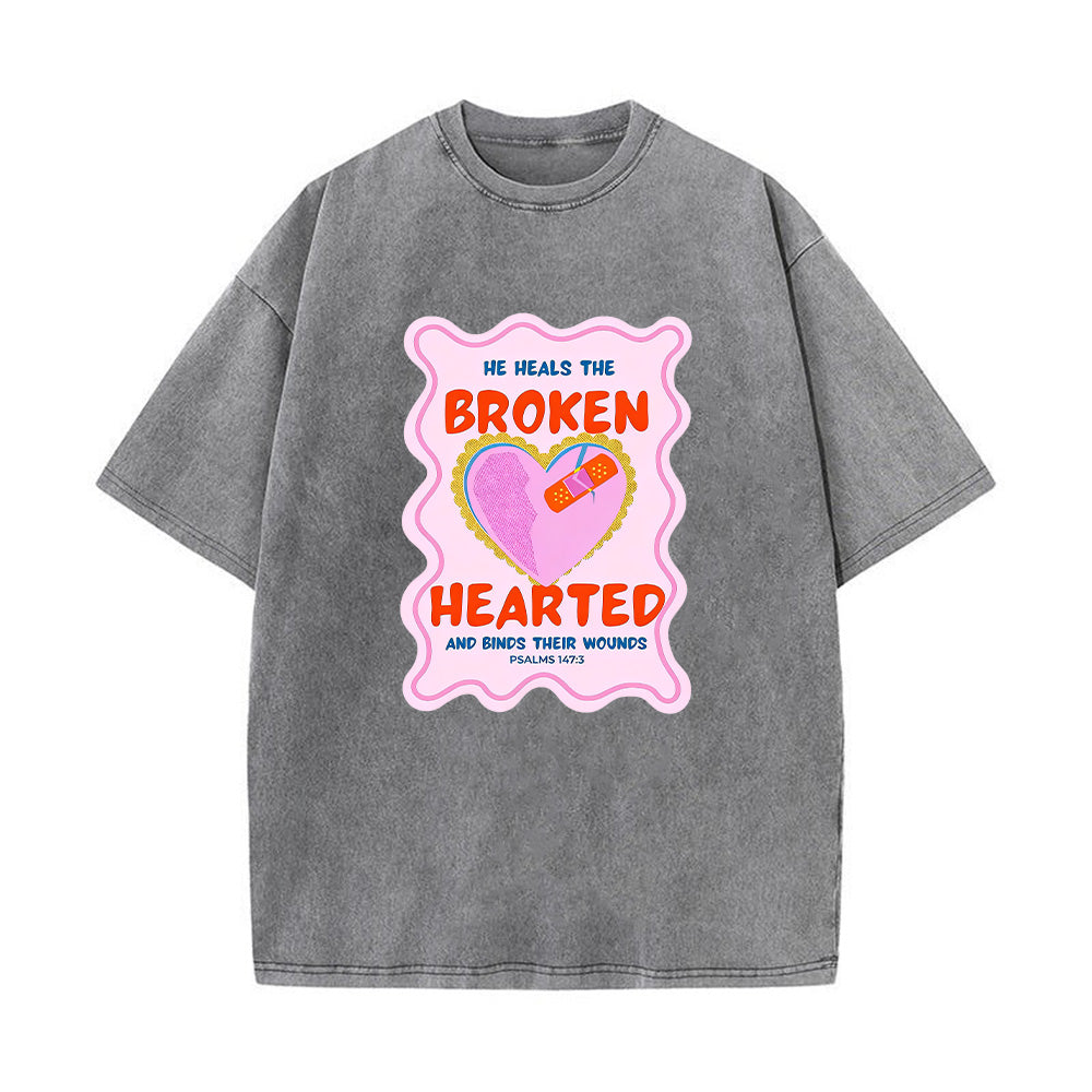 He Heals the Brokenhearted Unisex Washed T-Shirt