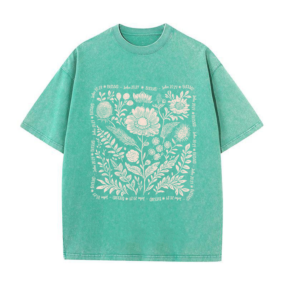 Floral Wreath Print Christian Unisex Washed T-Shirt