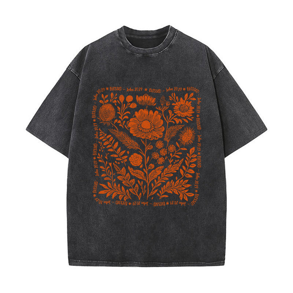 Floral Wreath Print Christian Unisex Washed T-Shirt