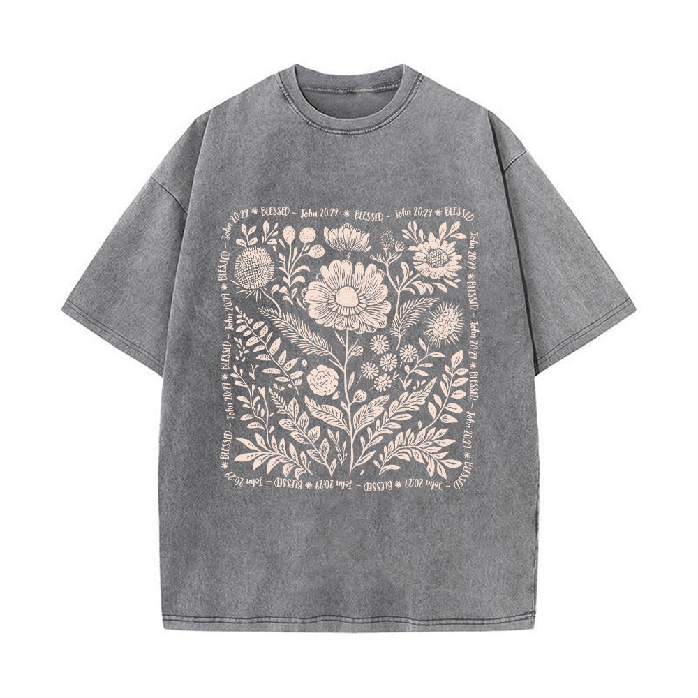 Floral Wreath Print Christian Unisex Washed T-Shirt