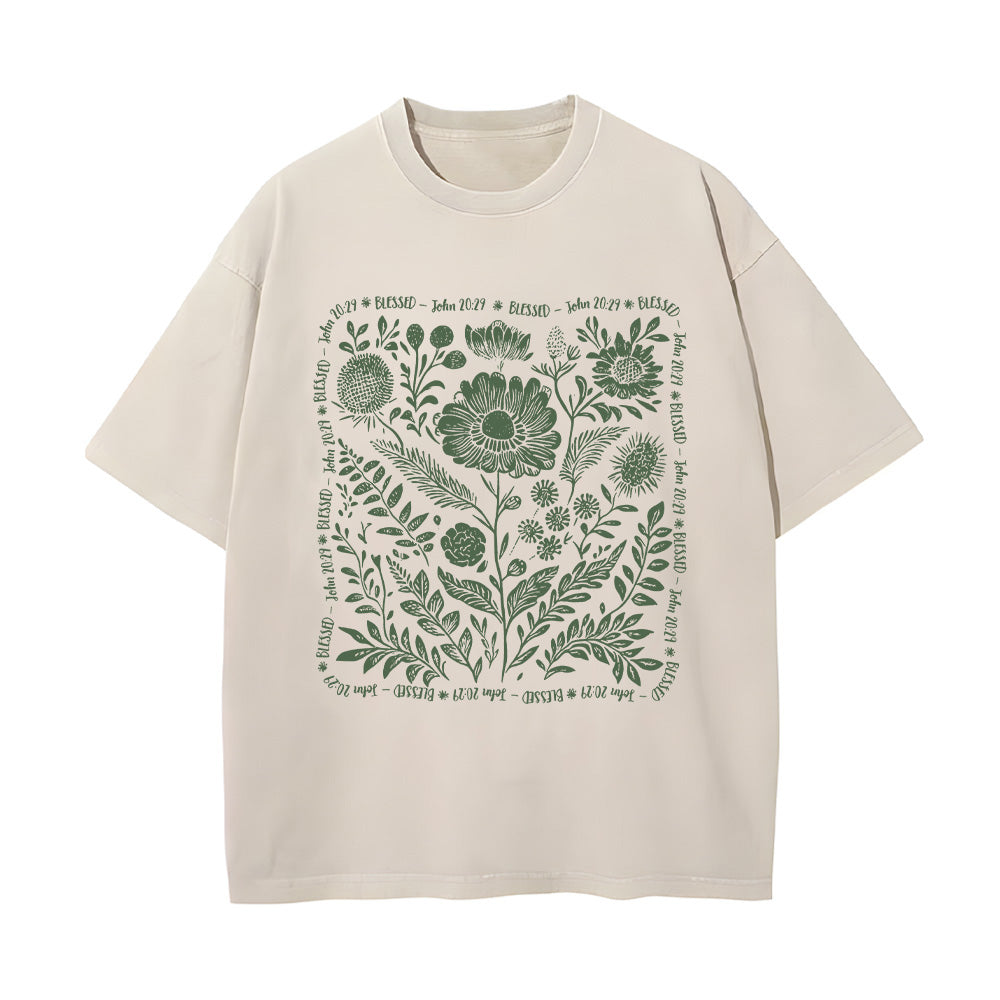 Floral Wreath Print Christian Unisex Washed T-Shirt