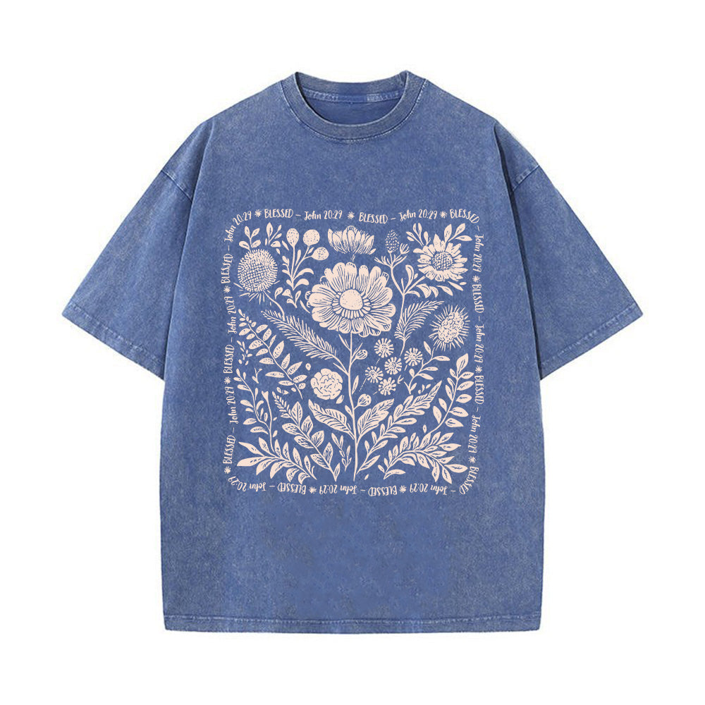 Floral Wreath Print Christian Unisex Washed T-Shirt