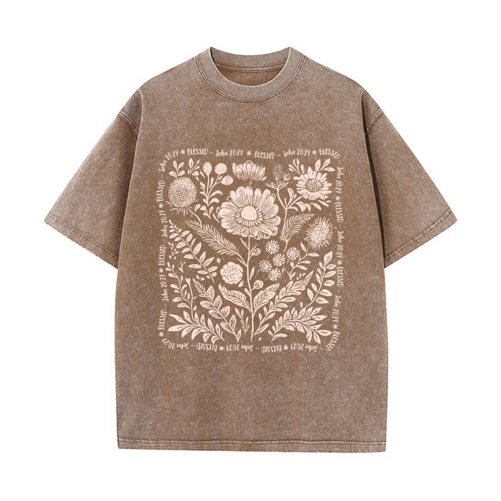 Floral Wreath Print Christian Unisex Washed T-Shirt