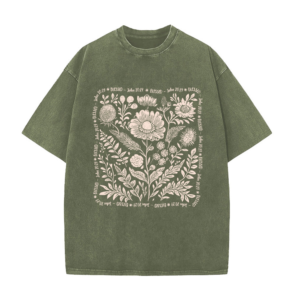 Floral Wreath Print Christian Unisex Washed T-Shirt