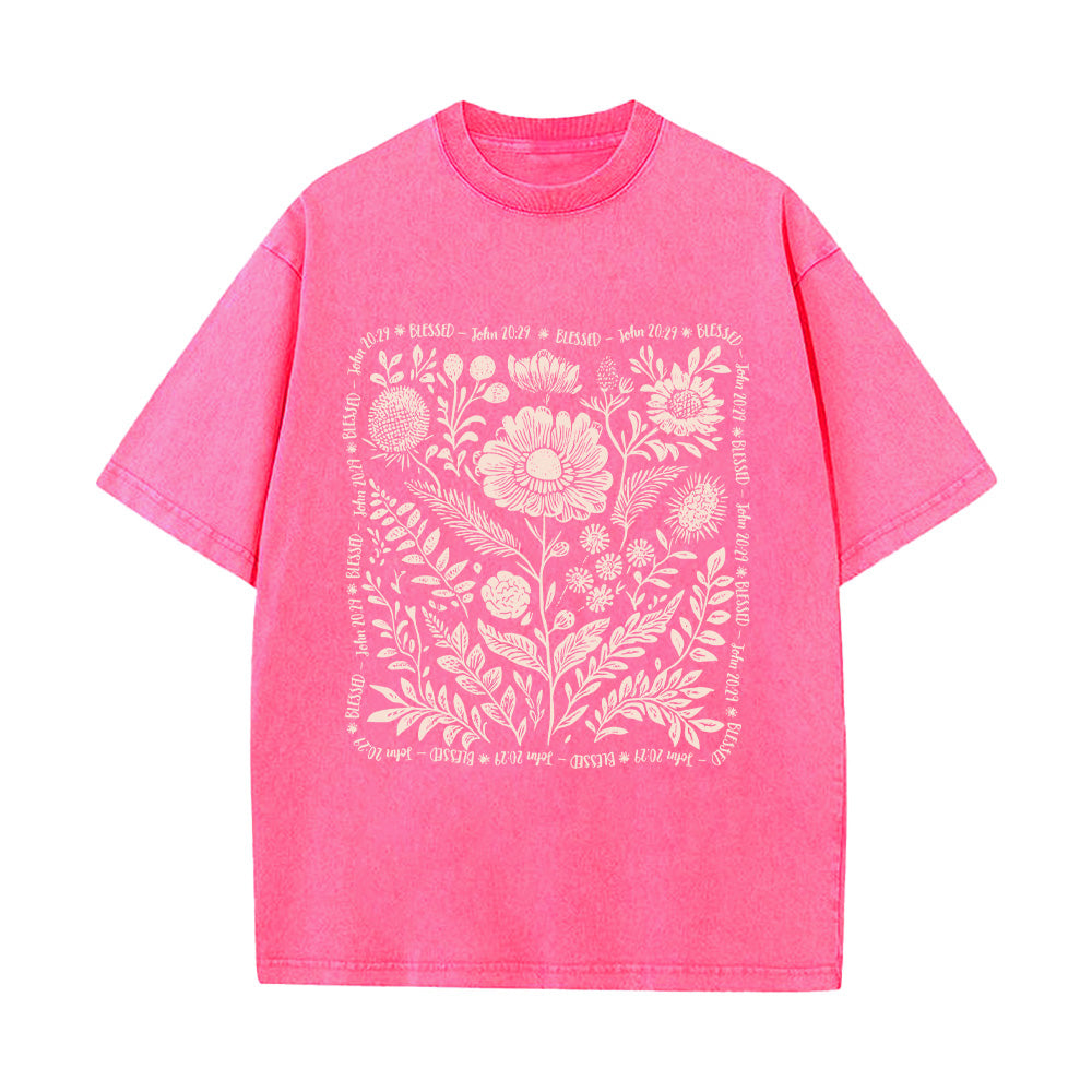 Floral Wreath Print Christian Unisex Washed T-Shirt