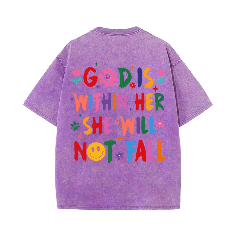 God is Within Her She Will Not Fall Unisex Washed T-Shirt