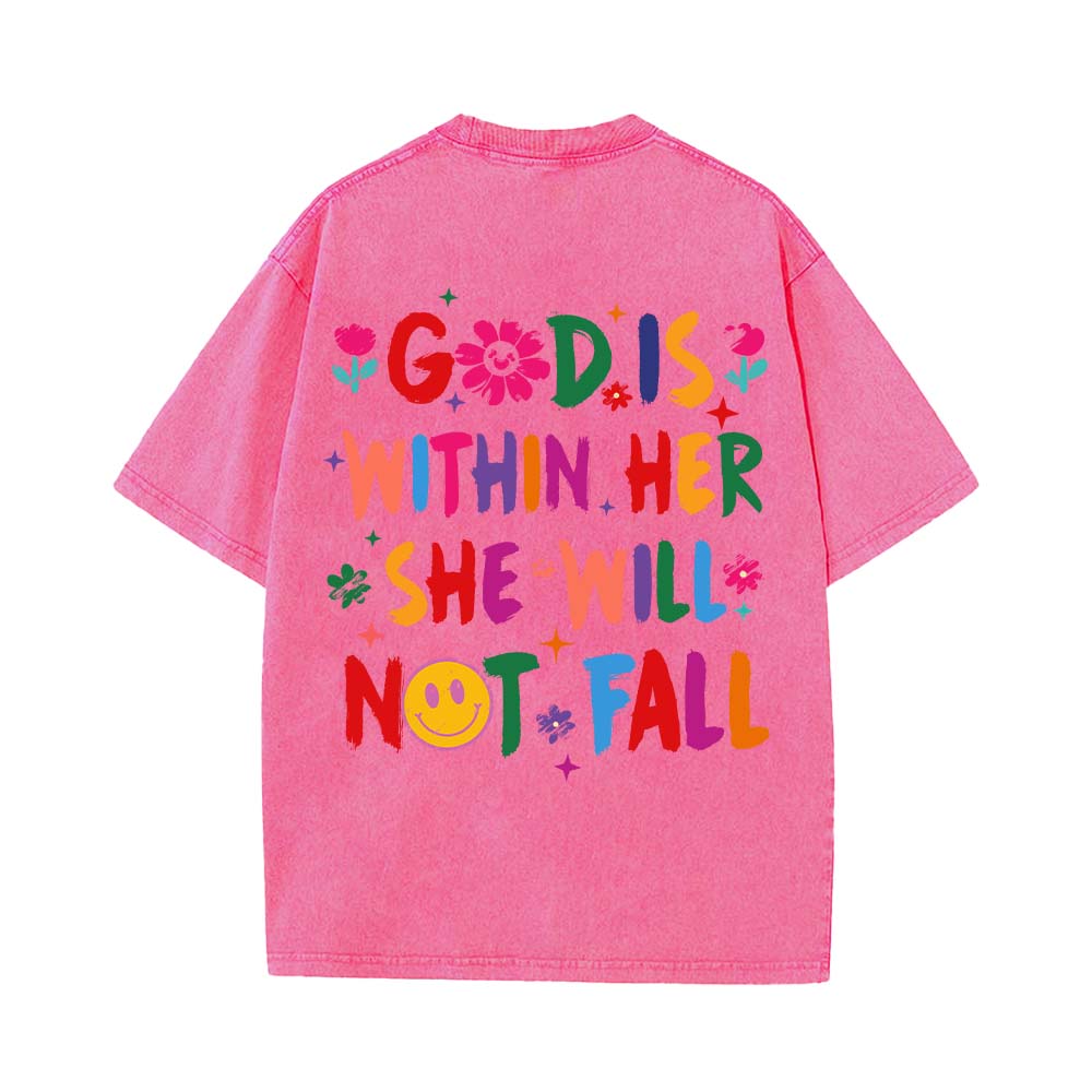 God is Within Her She Will Not Fall Unisex Washed T-Shirt