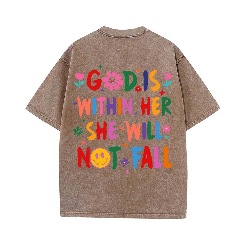 God is Within Her She Will Not Fall Unisex Washed T-Shirt