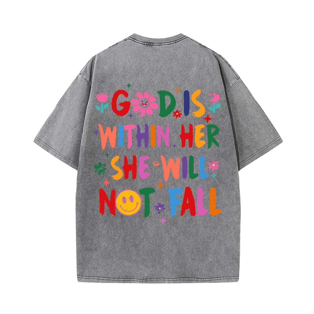 God is Within Her She Will Not Fall Unisex Washed T-Shirt