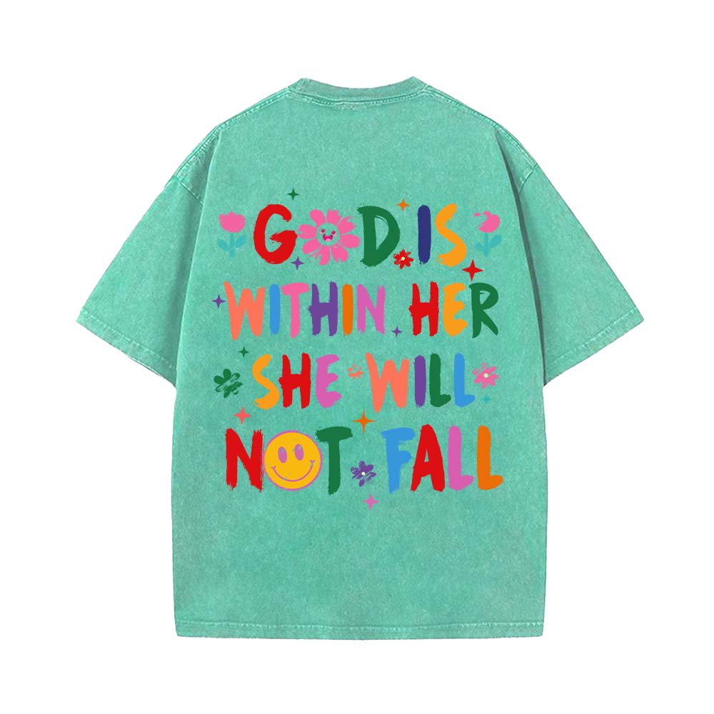 God is Within Her She Will Not Fall Unisex Washed T-Shirt