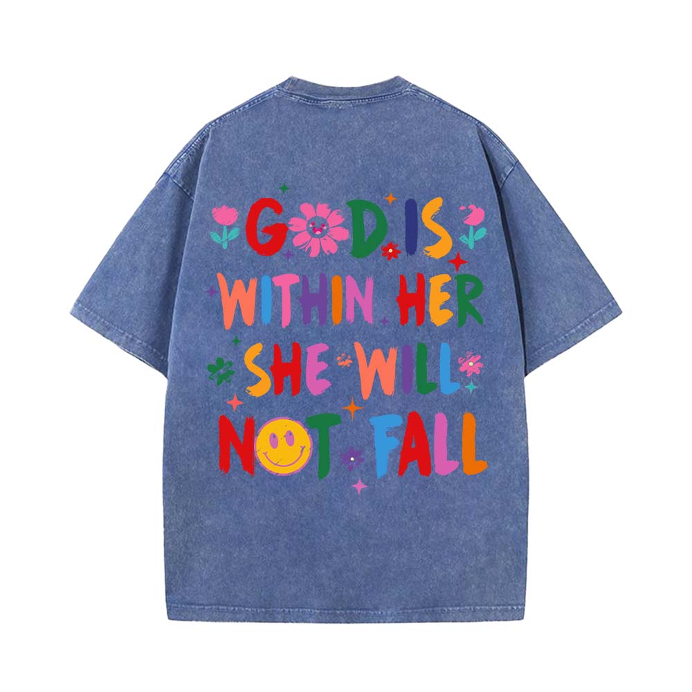God is Within Her She Will Not Fall Unisex Washed T-Shirt