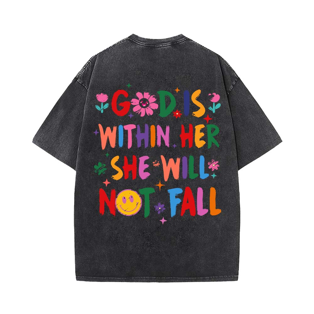 God is Within Her She Will Not Fall Unisex Washed T-Shirt