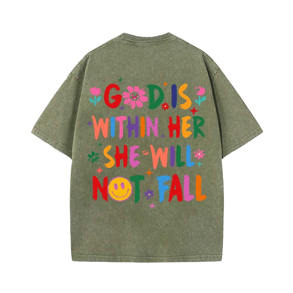 God is Within Her She Will Not Fall Unisex Washed T-Shirt
