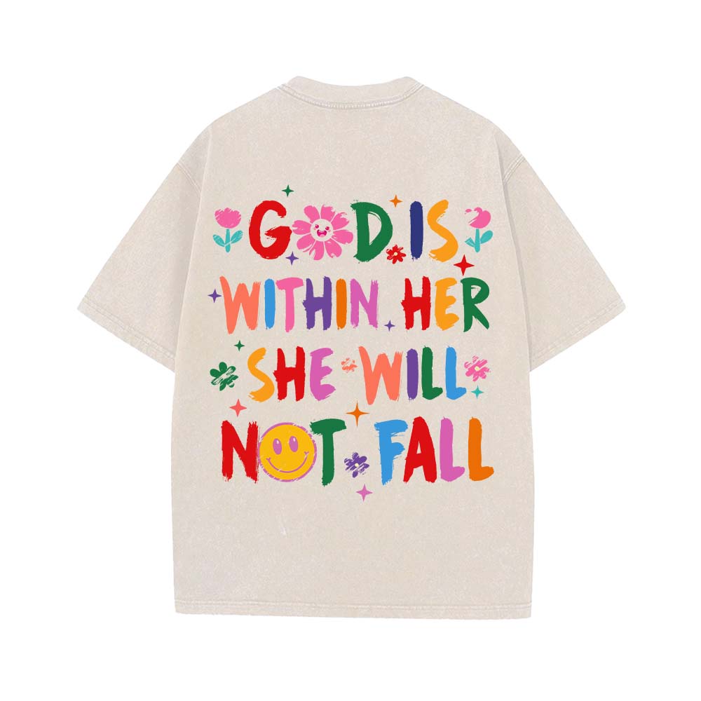 God is Within Her She Will Not Fall Unisex Washed T-Shirt
