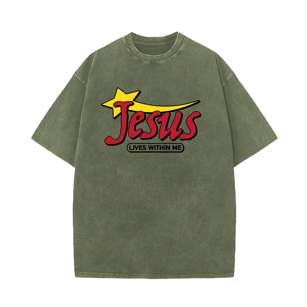 Jesus Lives Within Me Unisex Washed T-Shirt