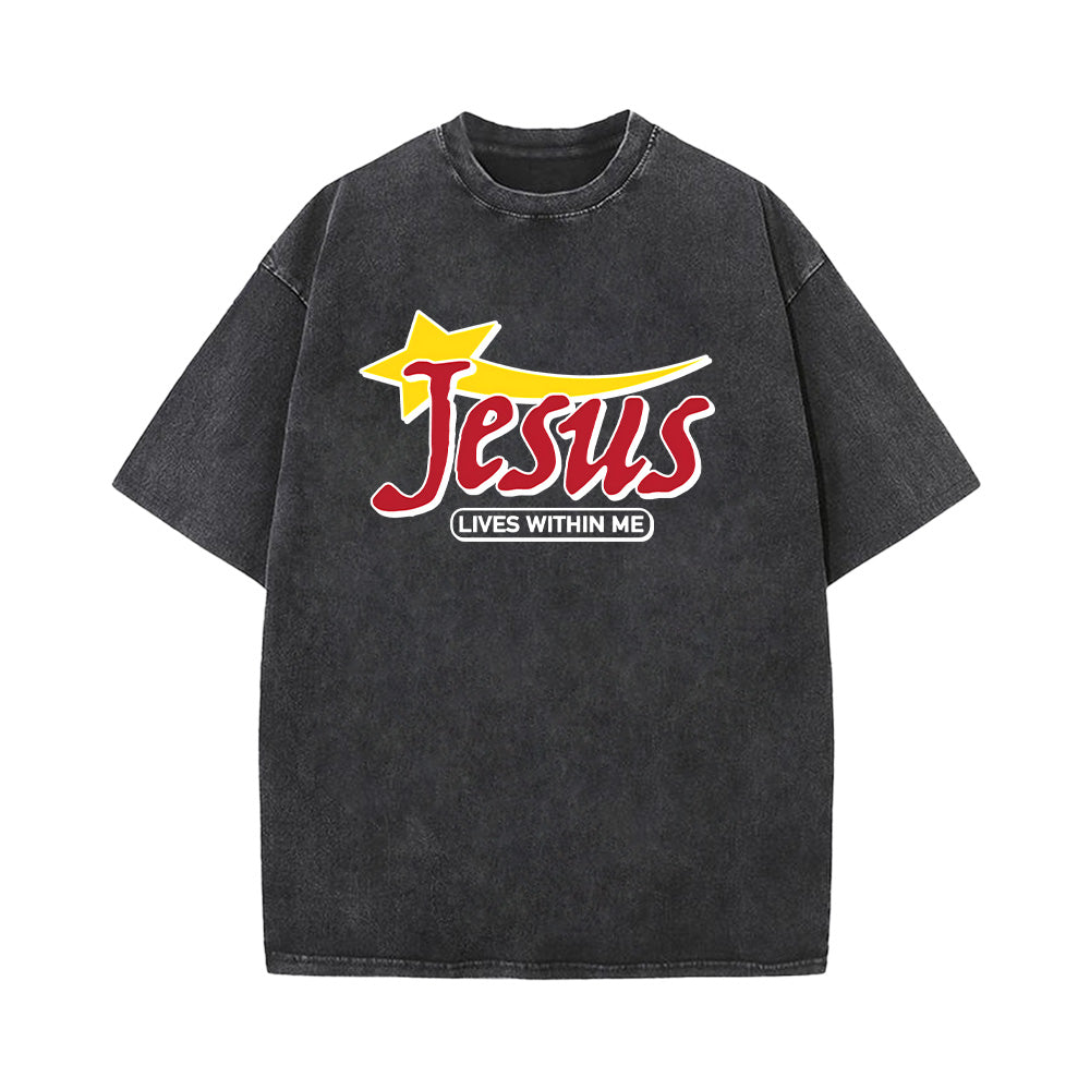 Jesus Lives Within Me Unisex Washed T-Shirt