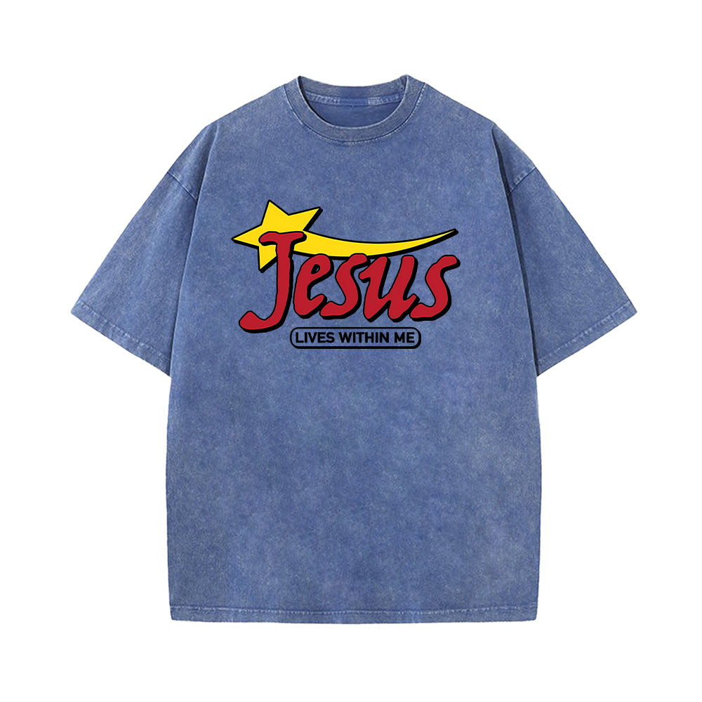 Jesus Lives Within Me Unisex Washed T-Shirt