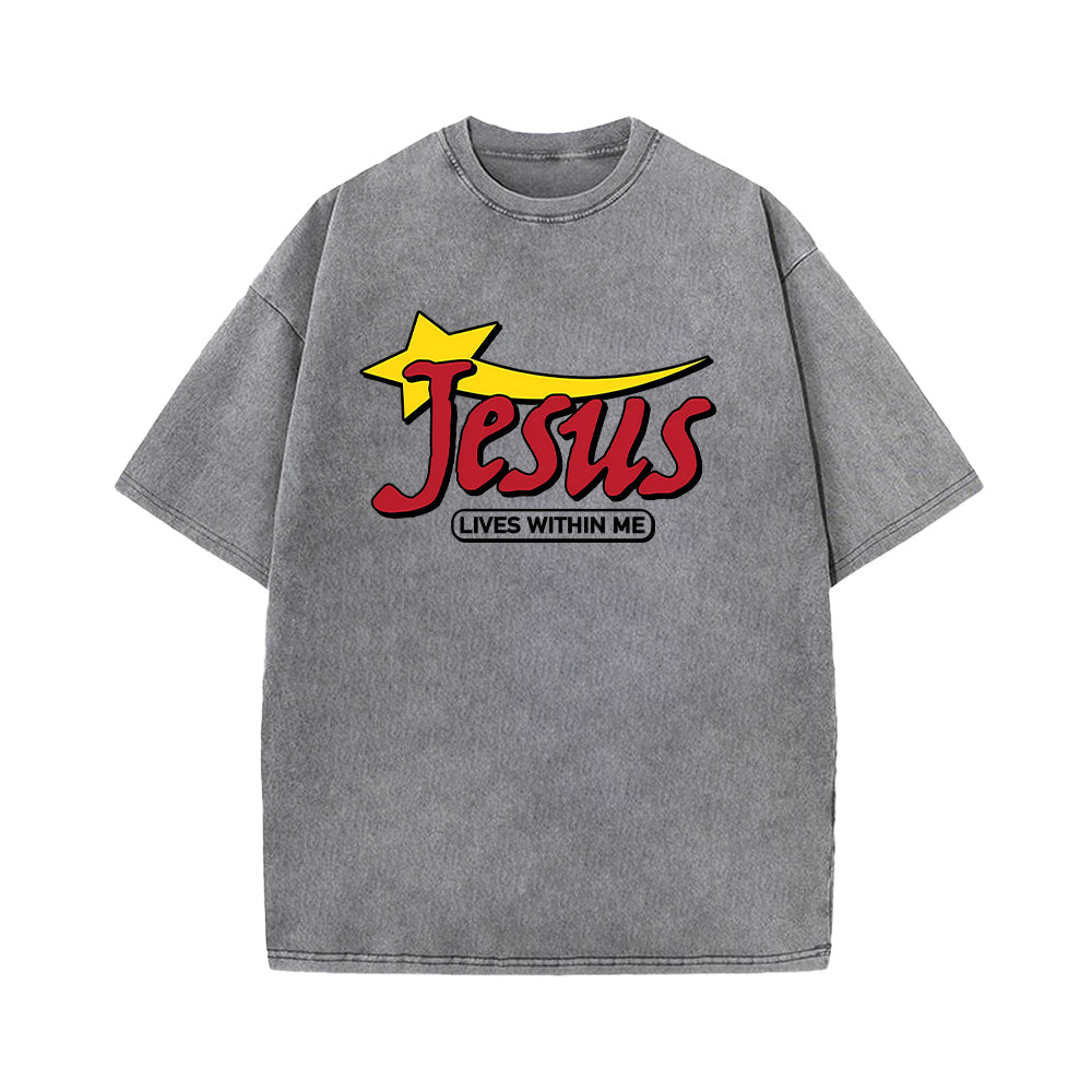 Jesus Lives Within Me Unisex Washed T-Shirt