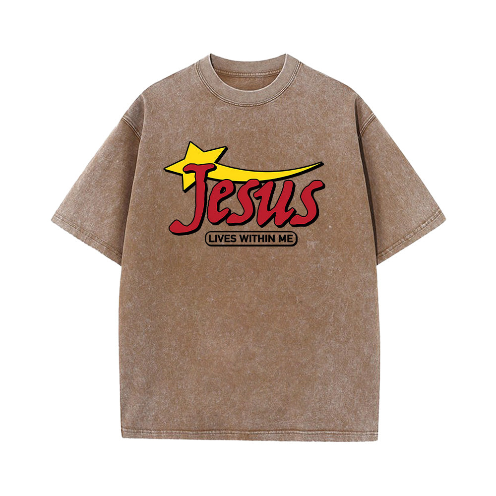 Jesus Lives Within Me Unisex Washed T-Shirt