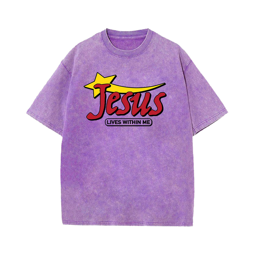 Jesus Lives Within Me Unisex Washed T-Shirt