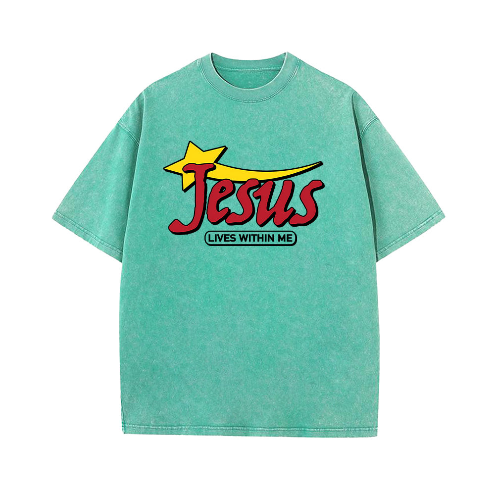 Jesus Lives Within Me Unisex Washed T-Shirt