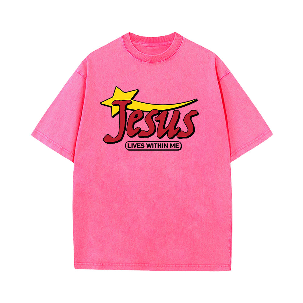 Jesus Lives Within Me Unisex Washed T-Shirt