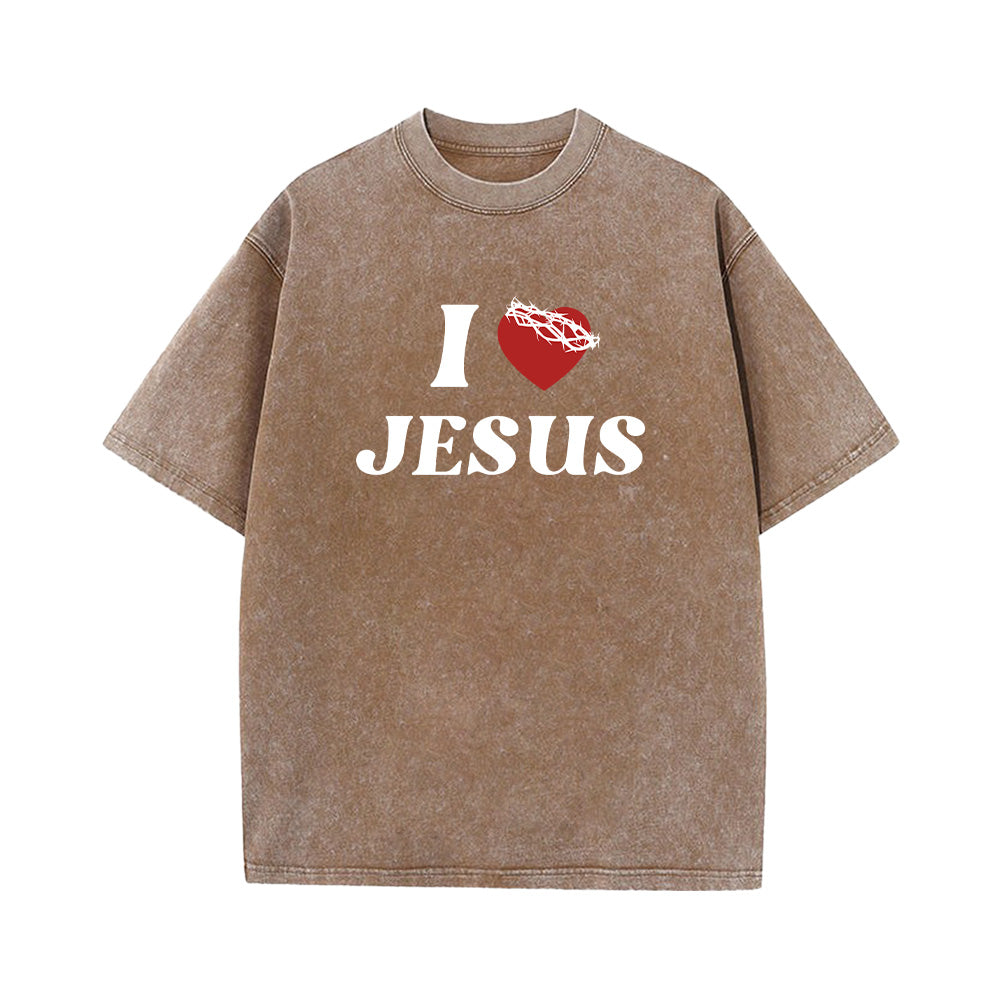 I Heart Jesus Unisex Washed T-Shirt
