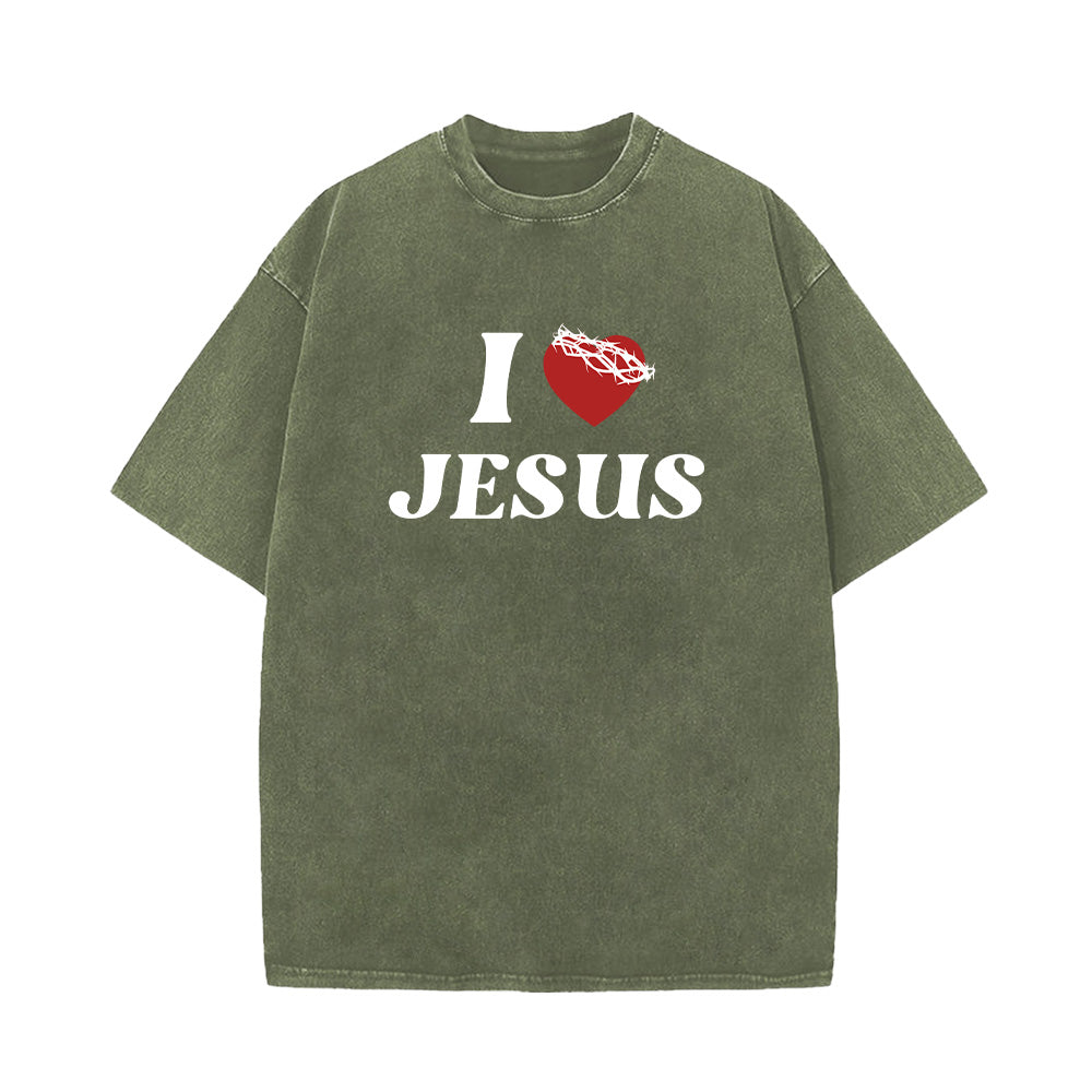 I Heart Jesus Unisex Washed T-Shirt