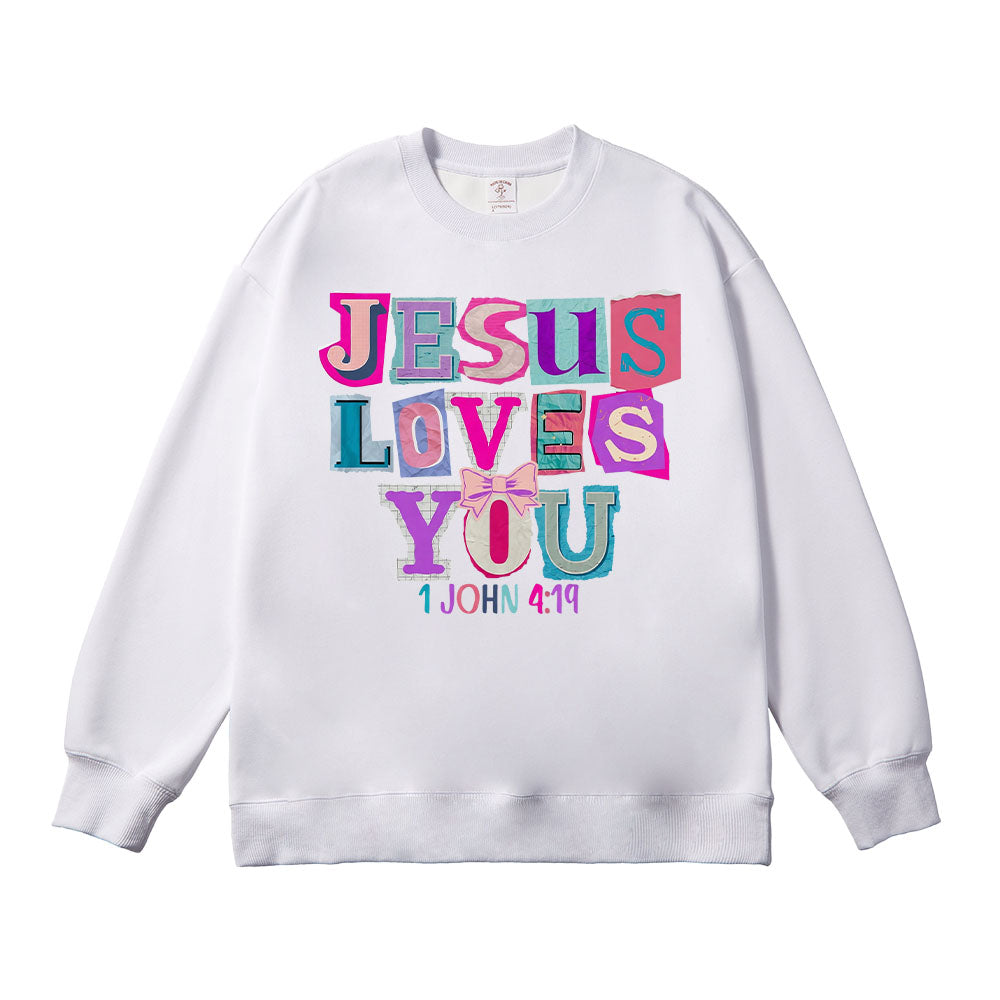 Jesus Loves You Collage Christian Unisex Cotton Sweatshirt