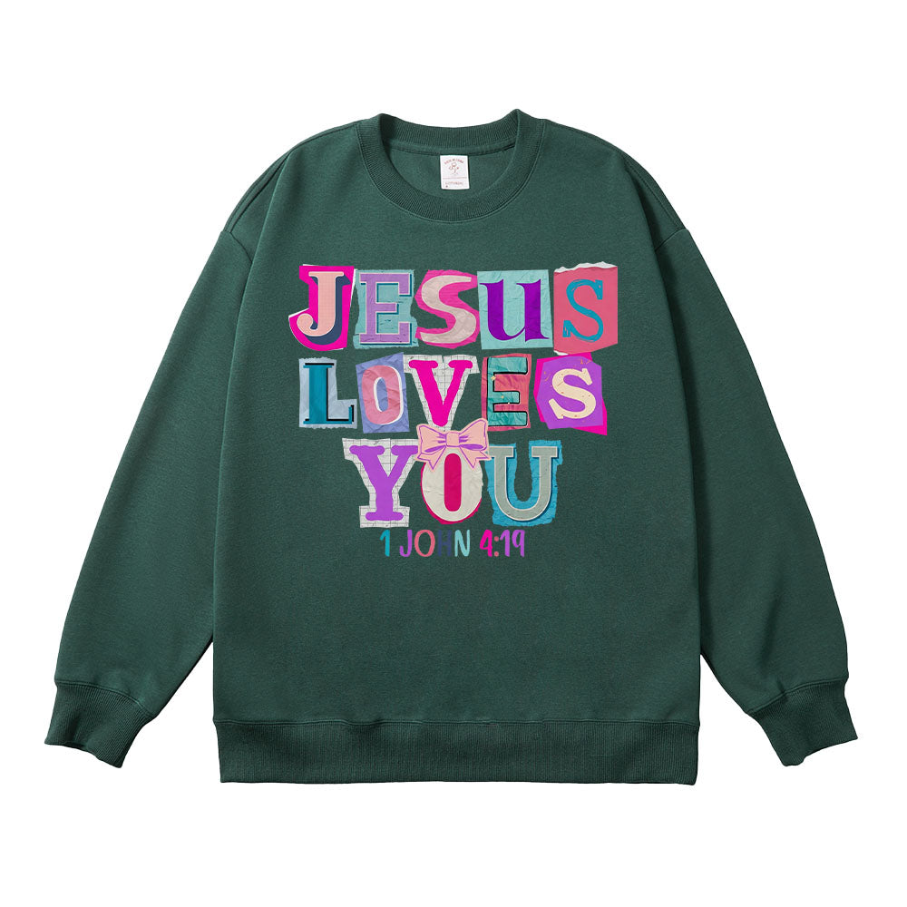 Jesus Loves You Collage Christian Unisex Cotton Sweatshirt