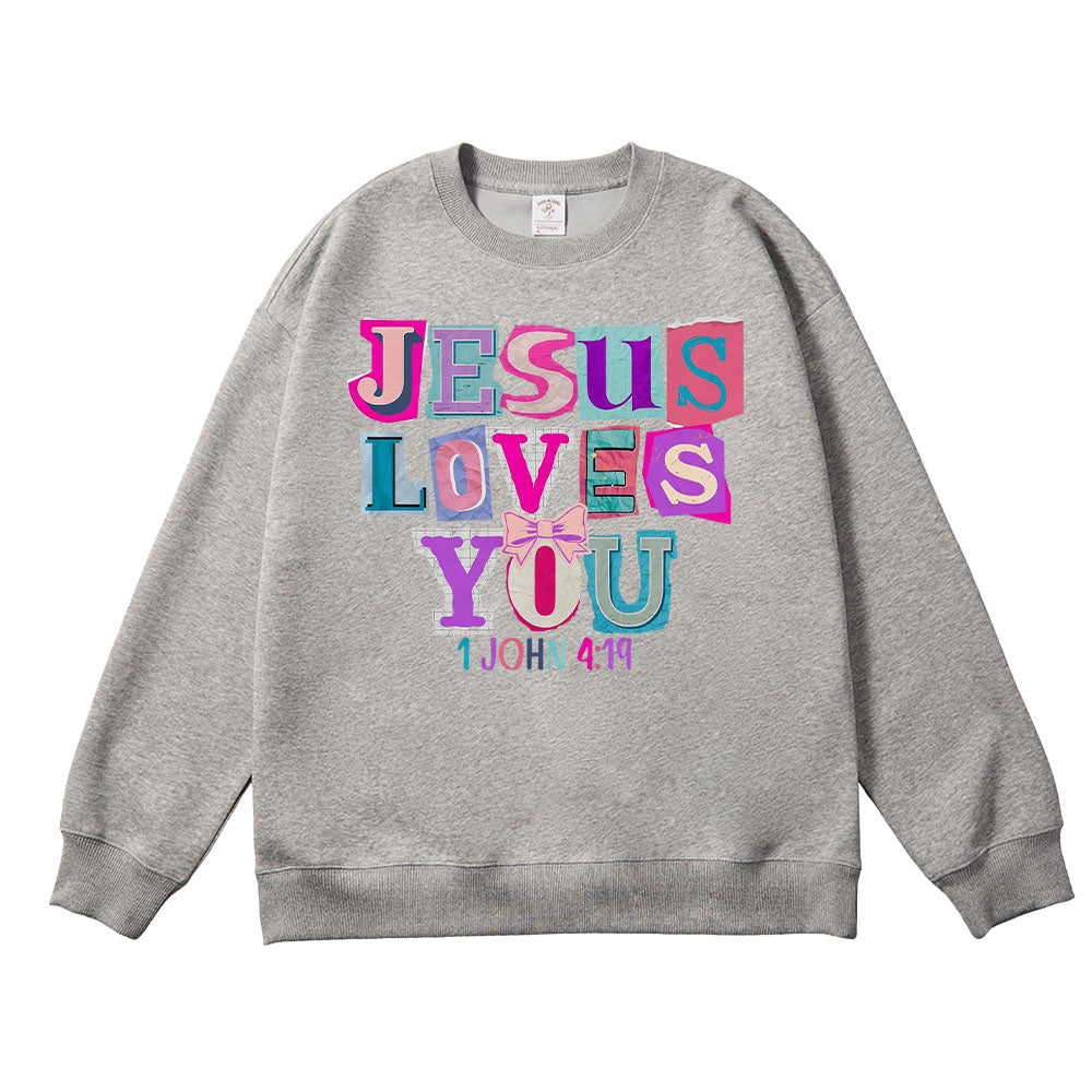 Jesus Loves You Collage Christian Unisex Cotton Sweatshirt