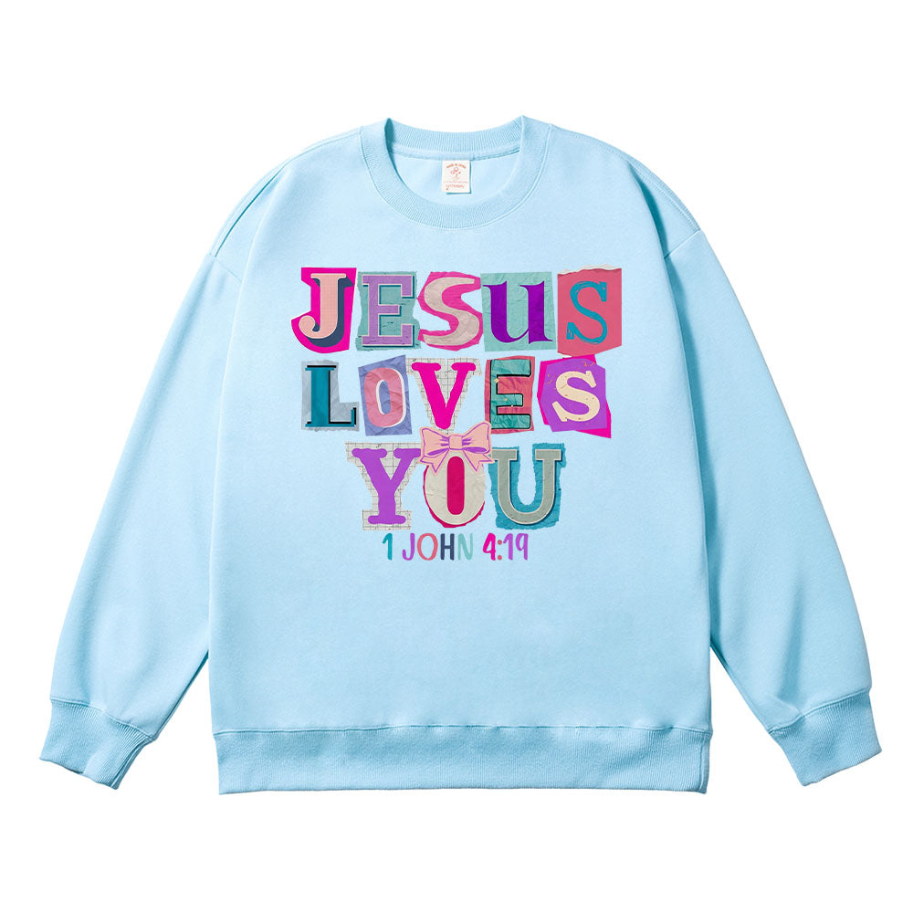 Jesus Loves You Collage Christian Unisex Cotton Sweatshirt