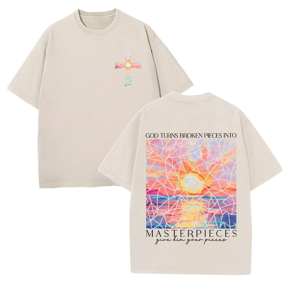 God Turns Broken Pieces Into Masterpieces Unisex Washed T-shirt
