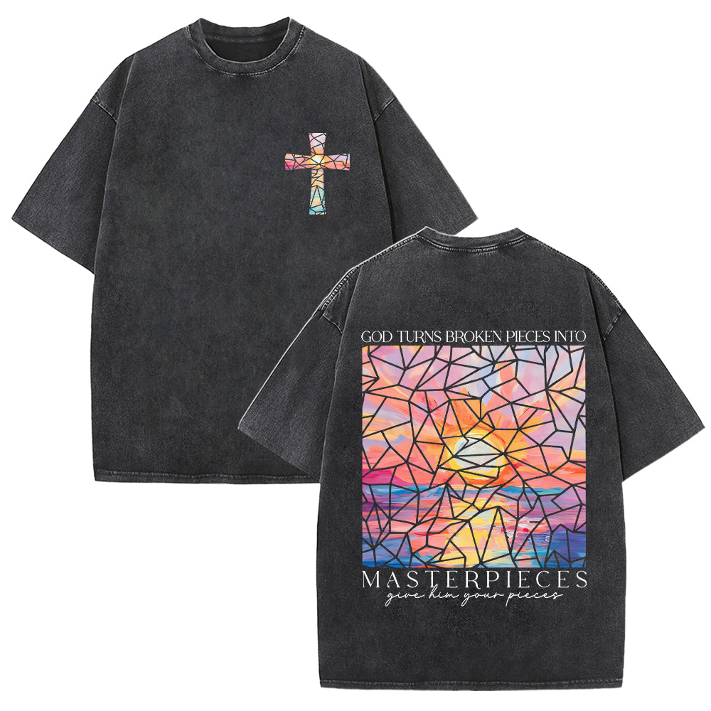 God Turns Broken Pieces Into Masterpieces Unisex Washed T-shirt
