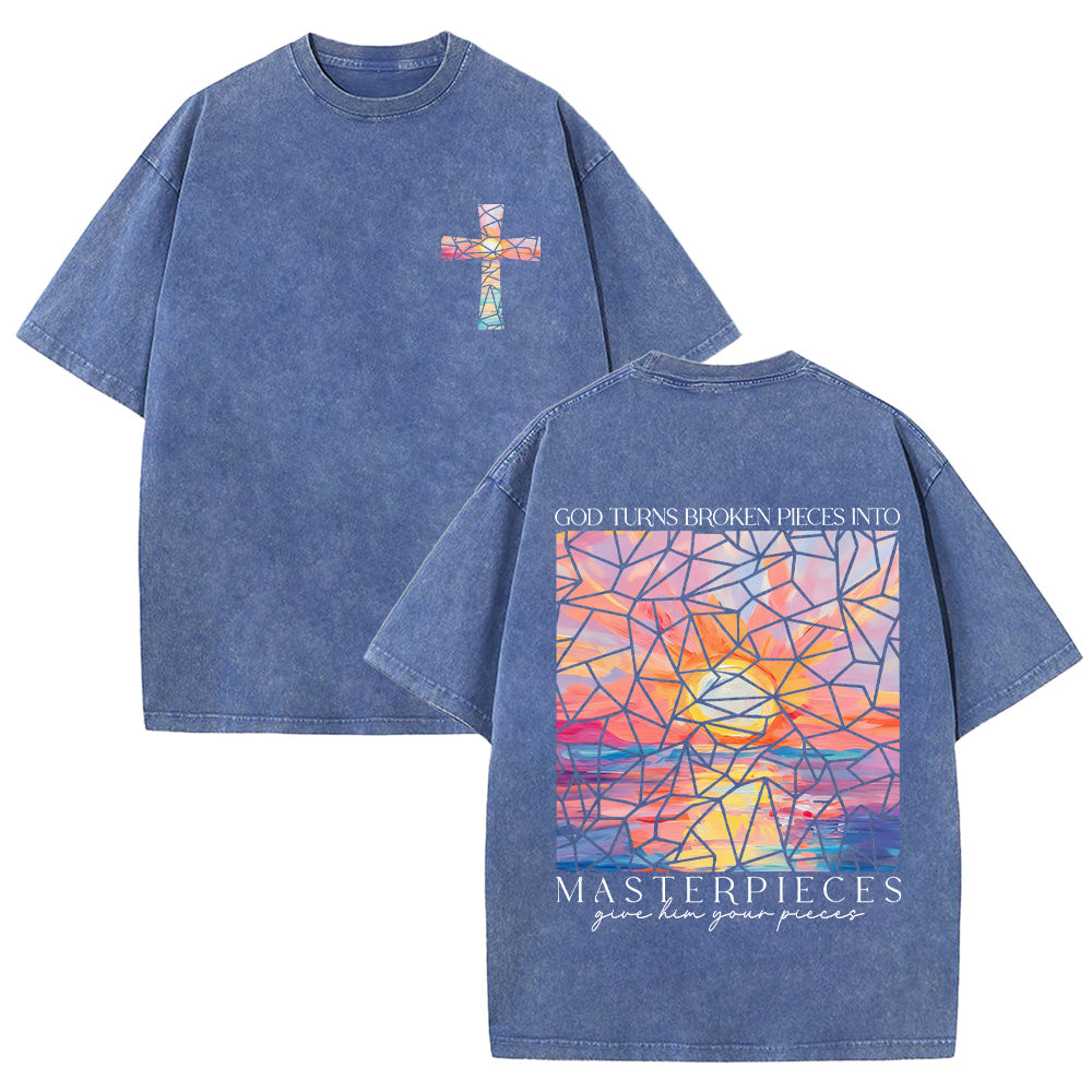 God Turns Broken Pieces Into Masterpieces Unisex Washed T-shirt