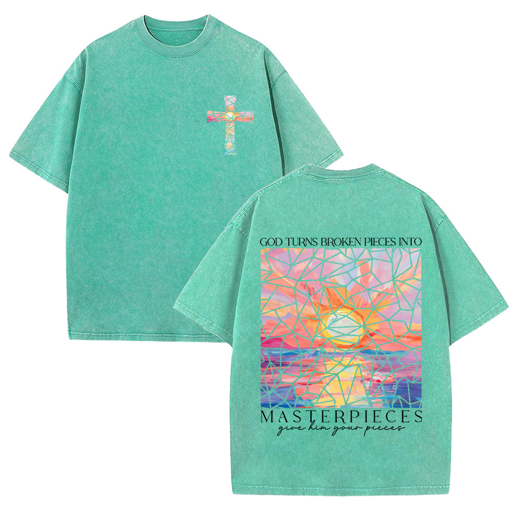 God Turns Broken Pieces Into Masterpieces Unisex Washed T-shirt