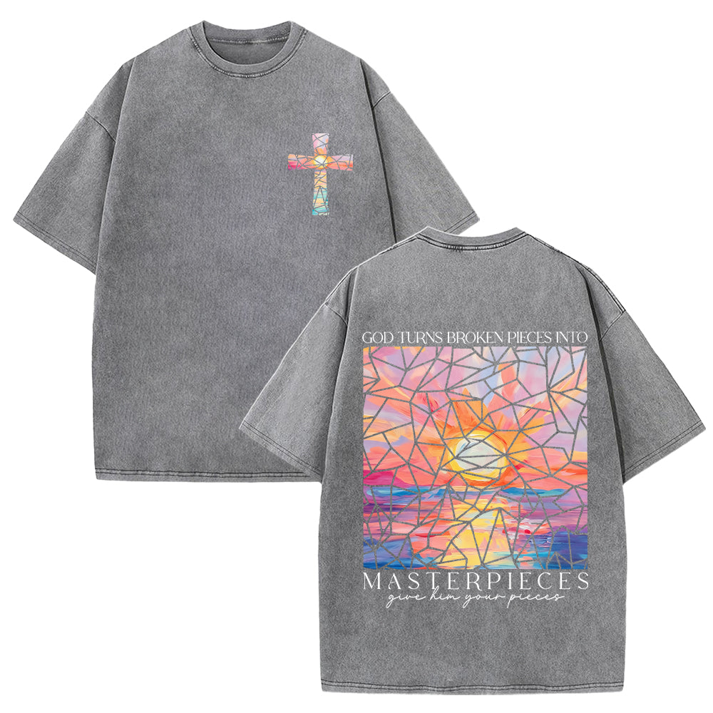 God Turns Broken Pieces Into Masterpieces Unisex Washed T-shirt