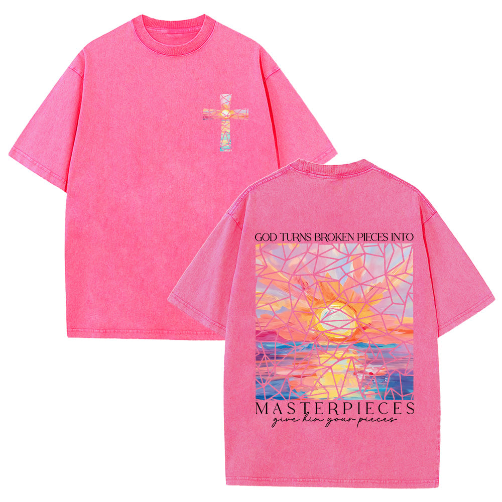 God Turns Broken Pieces Into Masterpieces Unisex Washed T-shirt