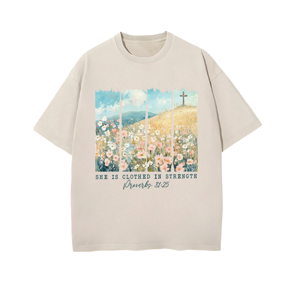 She Is Clothed In Strength Unisex Washed T-shirt