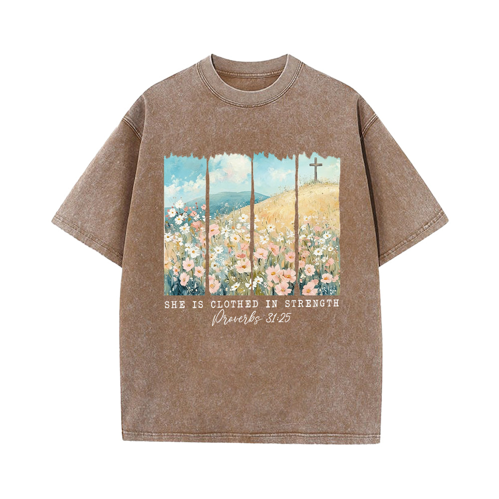 She Is Clothed In Strength Unisex Washed T-shirt