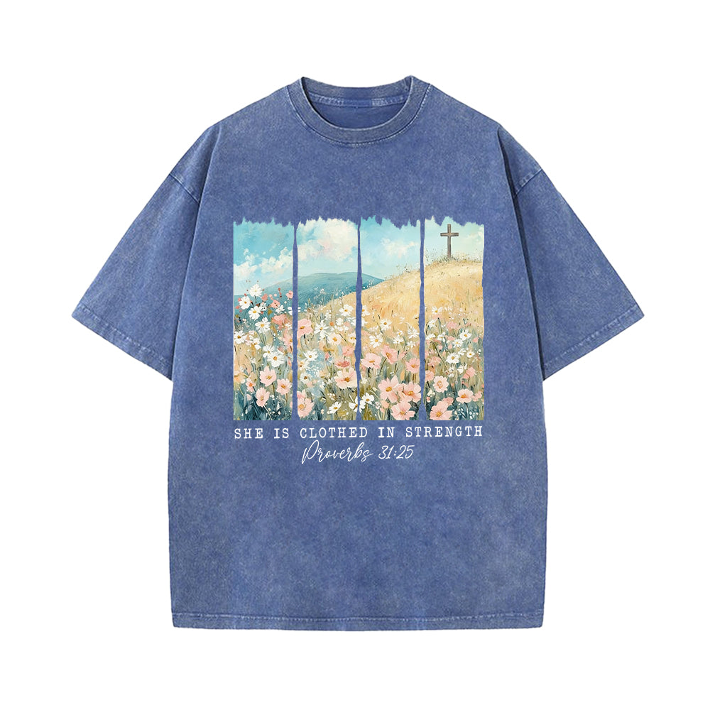 She Is Clothed In Strength Unisex Washed T-shirt