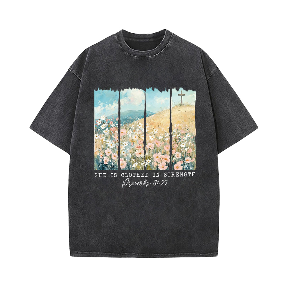She Is Clothed In Strength Unisex Washed T-shirt