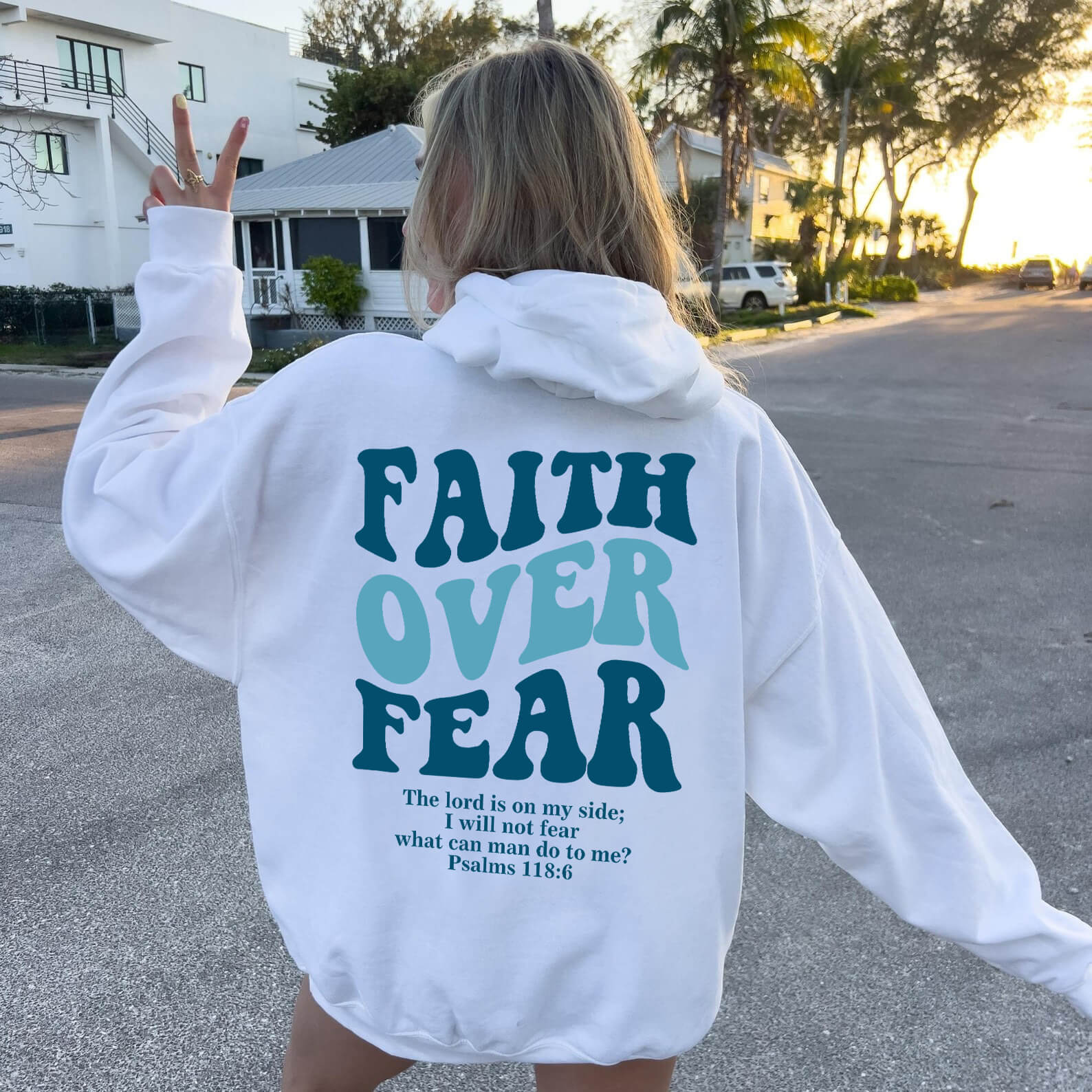 Faith Over Fear Psalms 118:6 Christian Unisex Cotton Hoodie